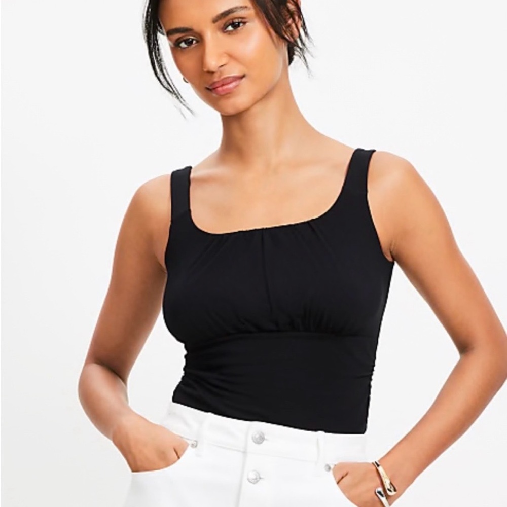 LOFT Black Scoop Neck Crop Tank